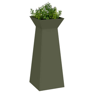 Vasi da Giardino a Colonna , 2 pz con Ciotola Verde Oliva, 40x40x100 cm in Acciaio. 873859