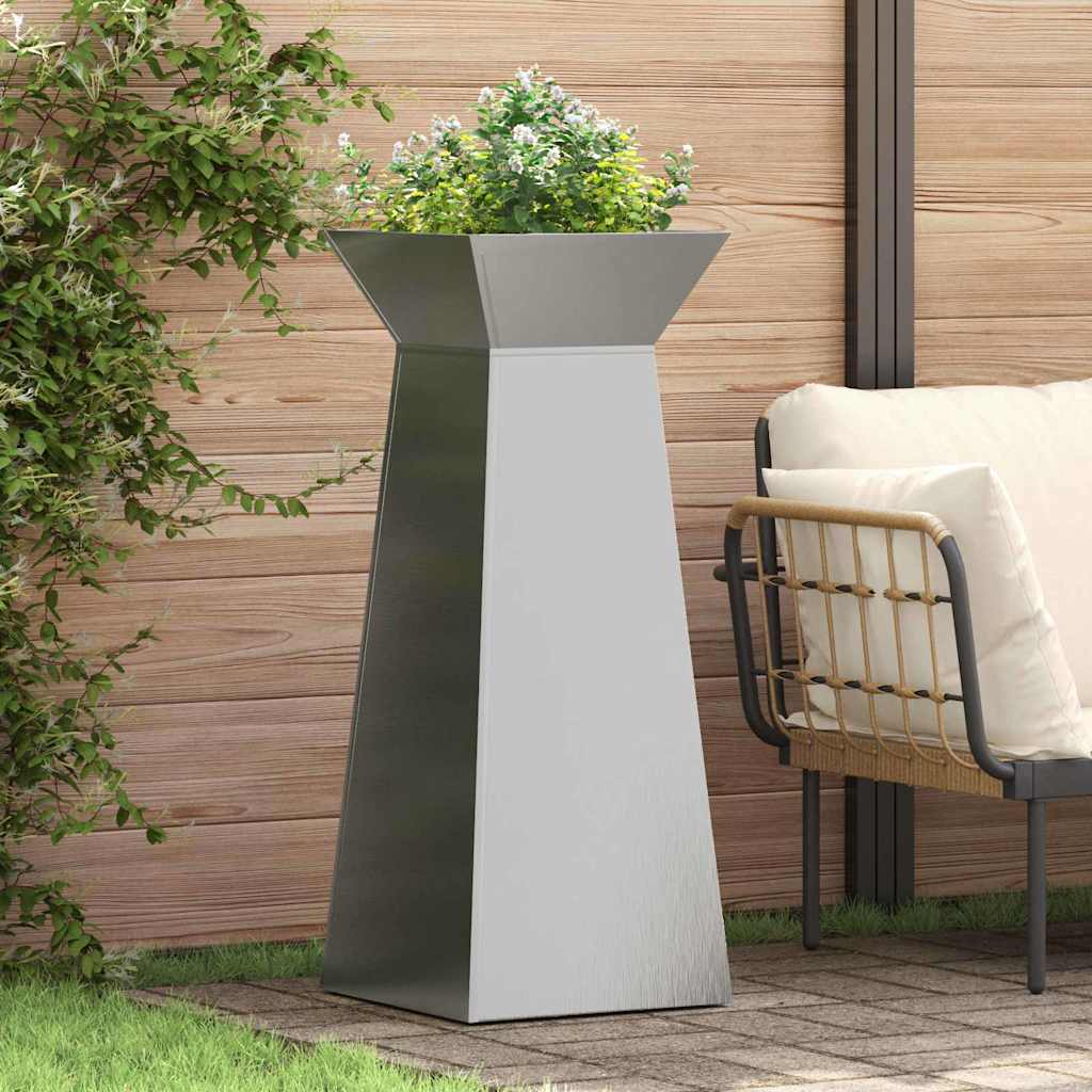 Fioriera a colonna  per giardino, con ciotola, misura 40x40x100 cm, in acciaio inox. 873860