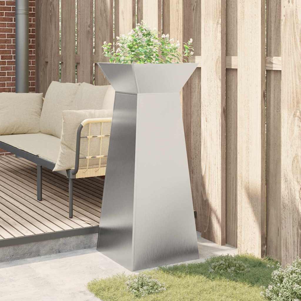 Fioriera a colonna  per giardino, con ciotola, misura 40x40x100 cm, in acciaio inox. 873860