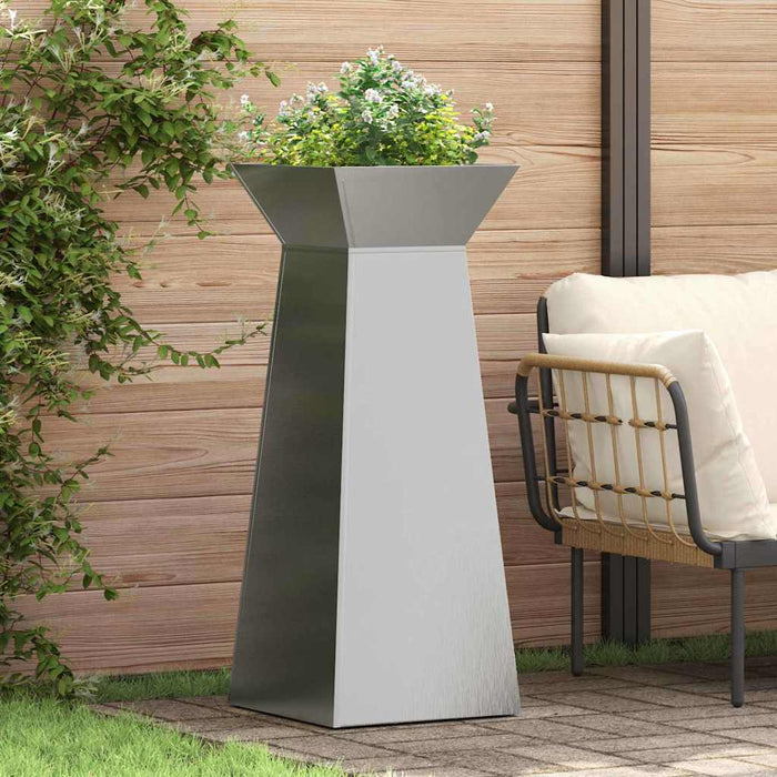 Vasi da giardino a colonna , 2 pz con ciotola, 40x40x100 cm, in acciaio inox. 873861