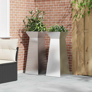 Vasi da giardino a colonna , 2 pz con ciotola, 40x40x100 cm, in acciaio inox. 873861