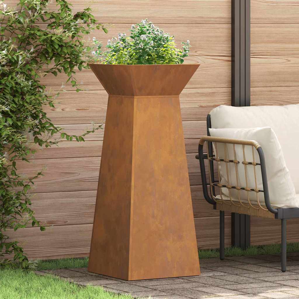 Vaso da giardino  con ciotola 40x40x100 cm in acciaio corten 873864