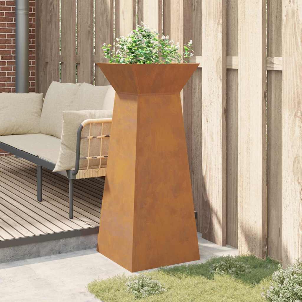 Vaso da giardino  con ciotola 40x40x100 cm in acciaio corten 873864