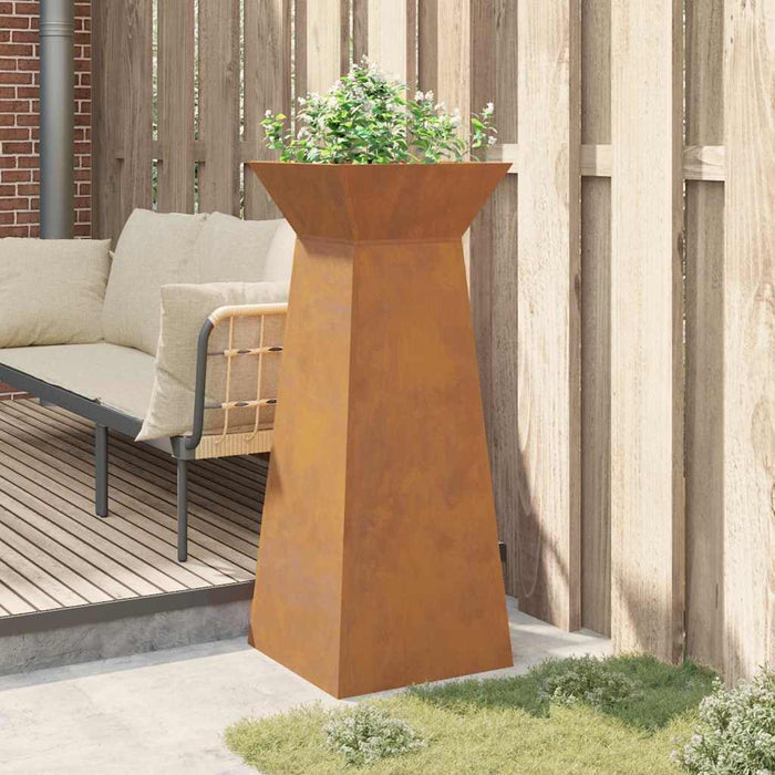 Vaso da giardino  con ciotola 40x40x100 cm in acciaio corten 873864
