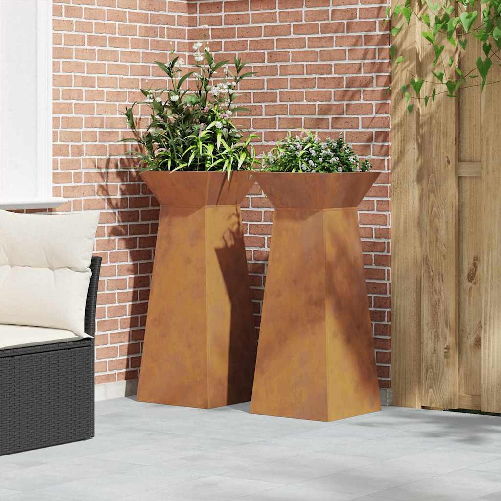 Vasi da Giardino a Colonna 2 pz con Ciotola 40x40x100 cm in Acciaio Corten 873865