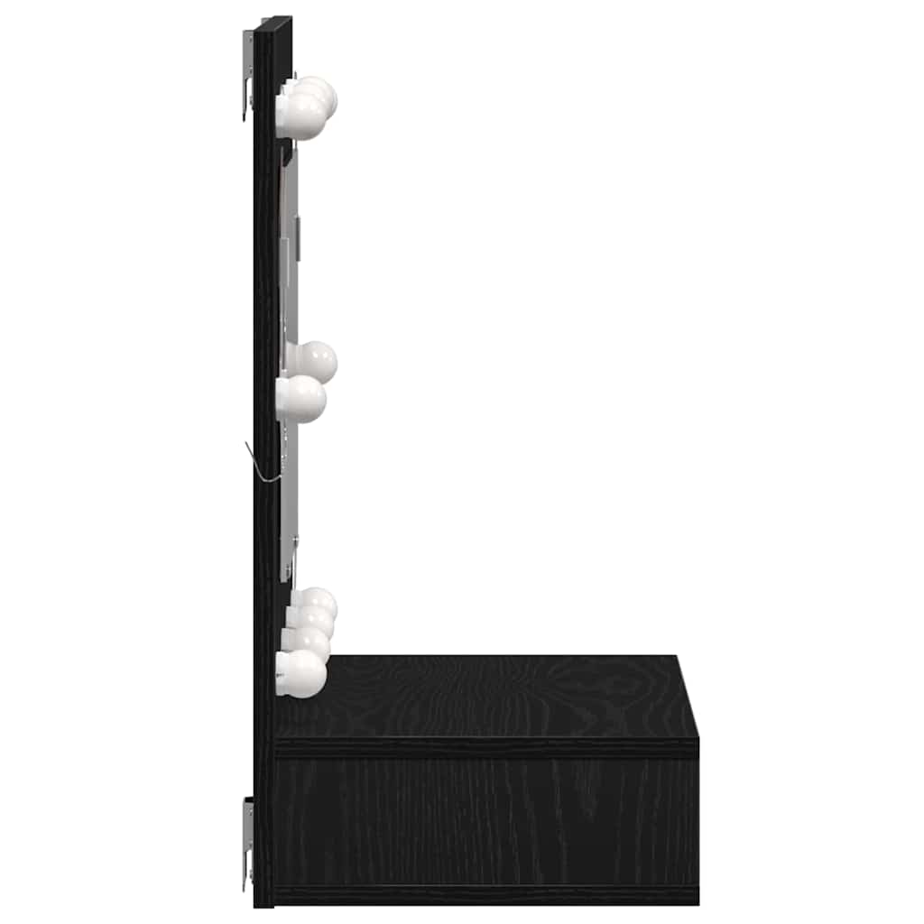 Mobiletto per specchio-Mensola con Specchio Rovere Nero 60 x 31,5 x 62 cm