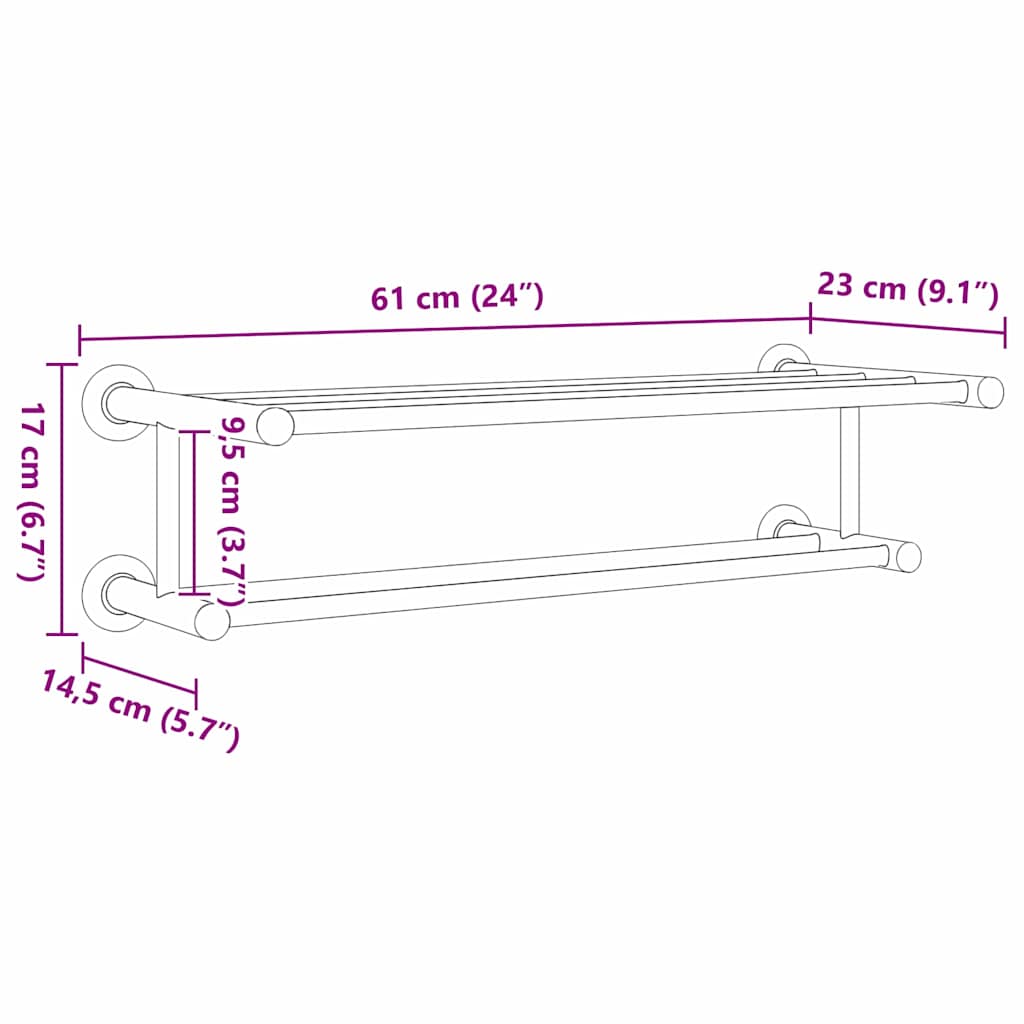 vidaXL Porta asciugamani Nero 61 x 23 x 17 cm Acciaio inossidabile