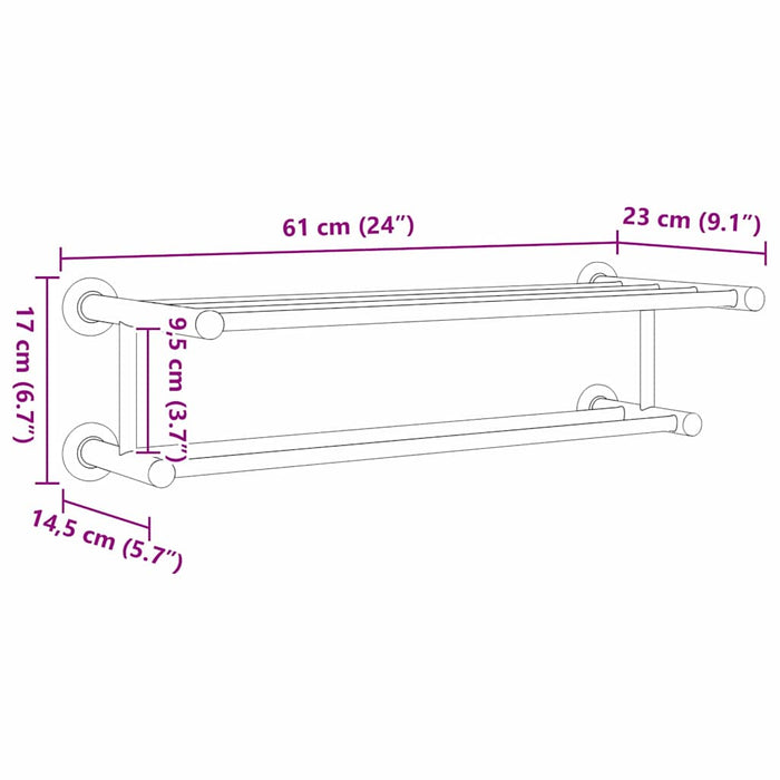 vidaXL Porta asciugamani Nero 61 x 23 x 17 cm Acciaio inossidabile