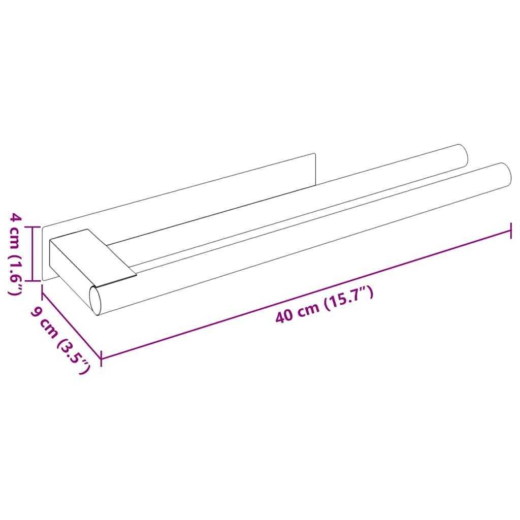 vidaXL Porta asciugamani Nero 40 x 9 x 4 cm Acciaio inossidabile
