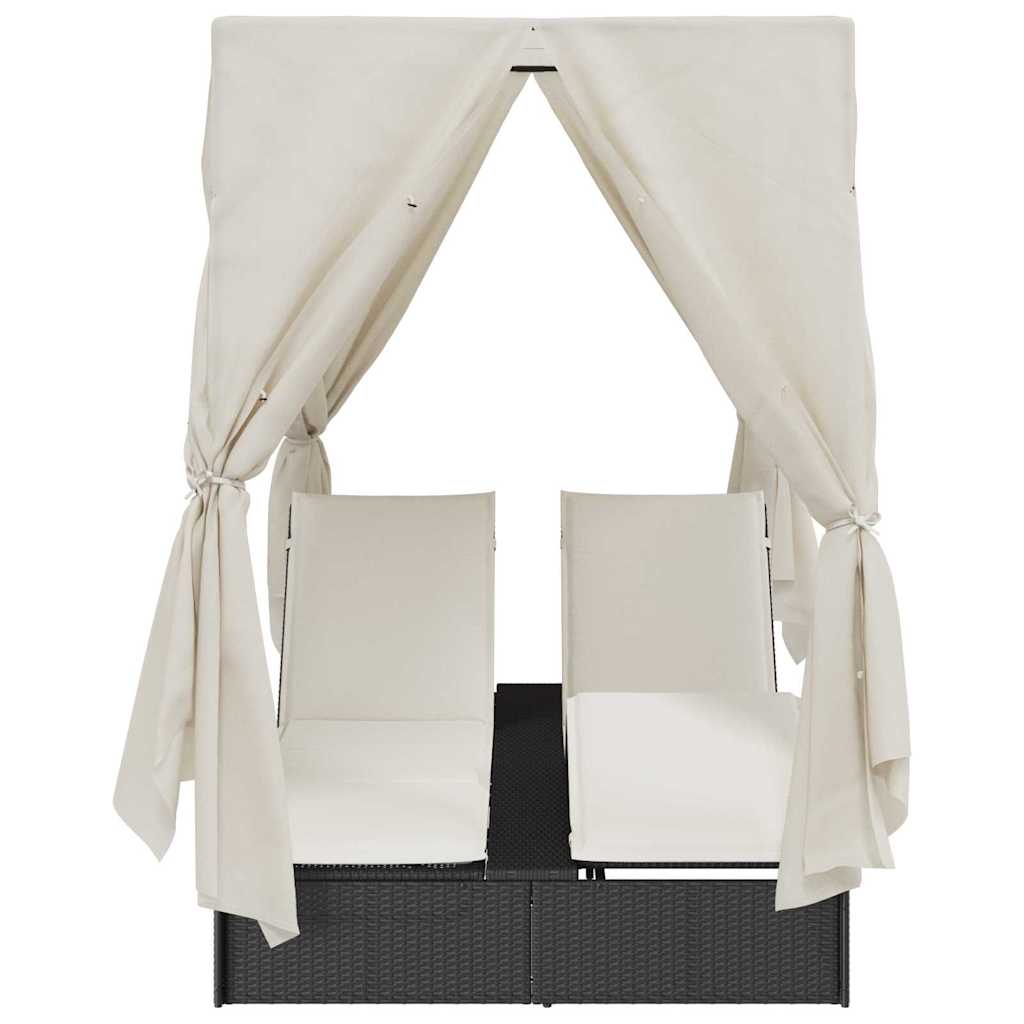 Lettino doppi con Tetto Nero 205 x 129 x 200 cm Rattan PE 3376127