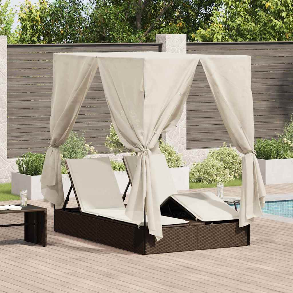 Lettino doppi con Tetto Marrone 205 x 129 x 200 cm Rattan PE 3376128