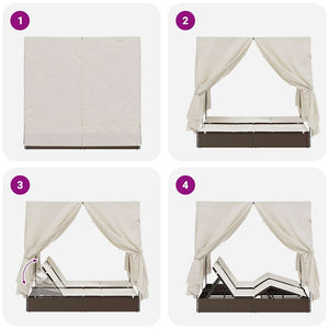 Lettino doppi con Tetto Marrone 205 x 129 x 200 cm Rattan PE 3376128