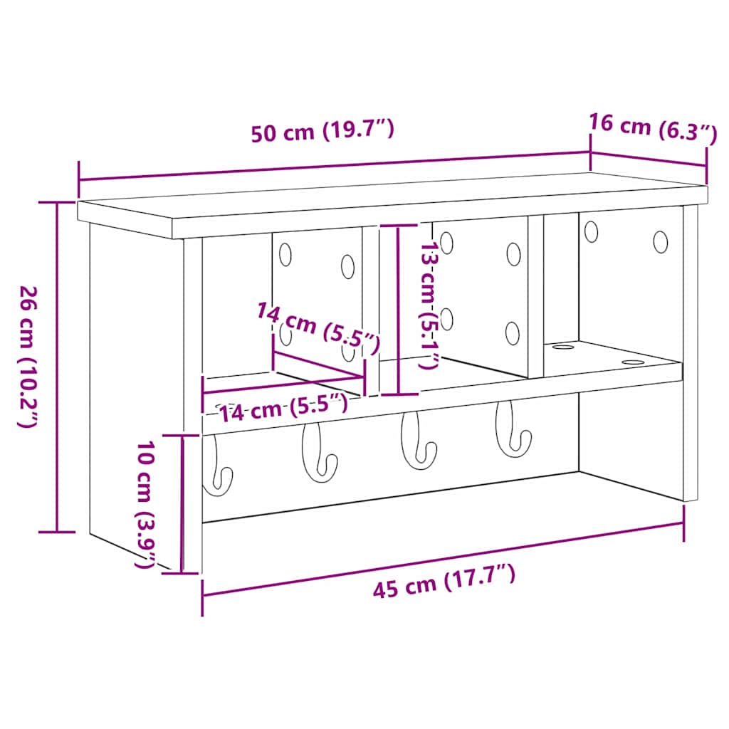 vidaXL Appendiabiti a muro Bianco 50 x 16 x 26 cm Legno multistrato