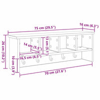 vidaXL Appendiabiti a muro Bianco 75 x 16 x 26 cm Legno multistrato