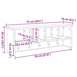 vidaXL Appendiabiti a muro Bianco 75 x 16 x 26 cm Legno multistrato