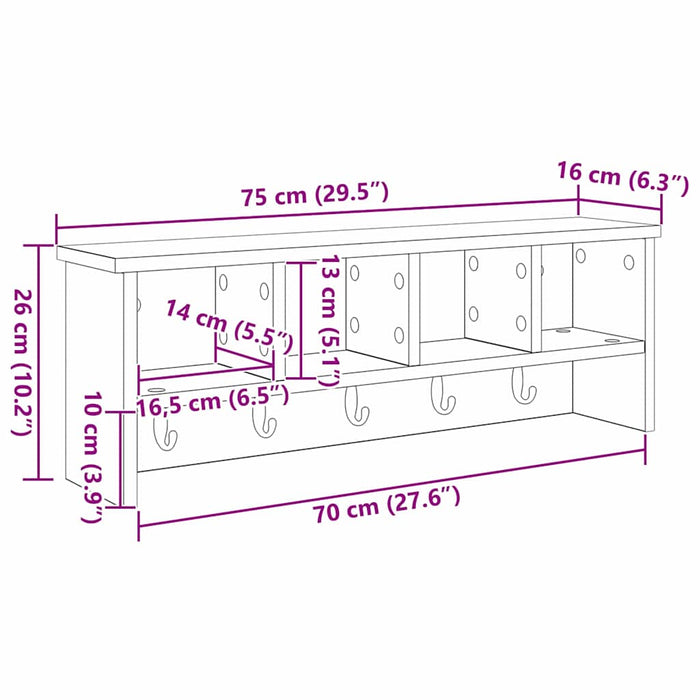 vidaXL Appendiabiti a muro Grigio sonoma 75 x 16 x 26 cm