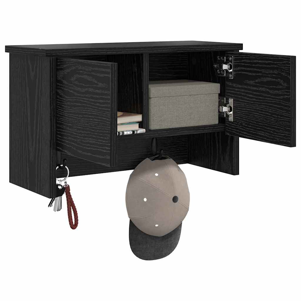 vidaXL Appendiabiti a muro con lo scaffale Rovere nero 50 x 20 x 30 cm