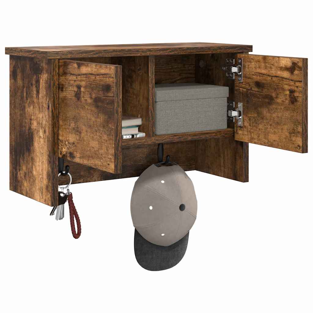 vidaXL Appendiabiti a muro con lo scaffale Rovere fumo 50 x 20 x 30 cm