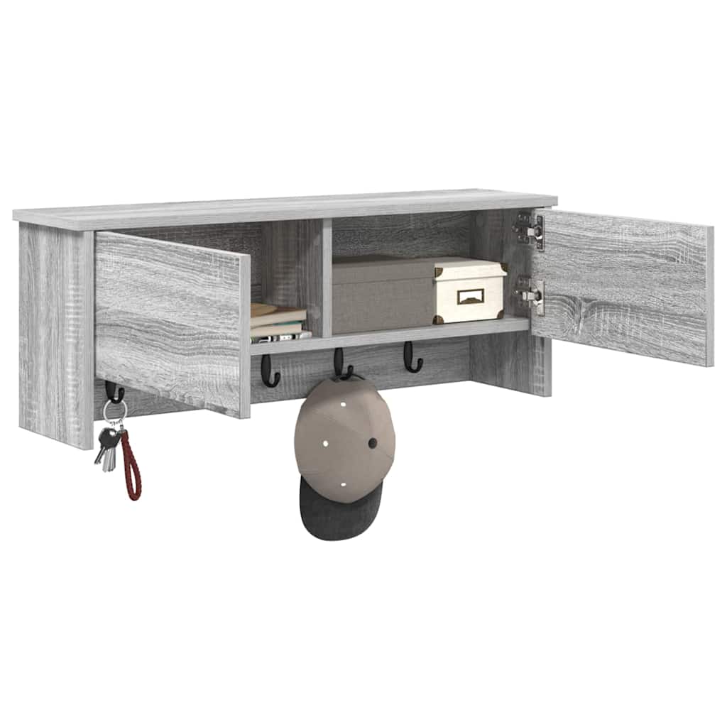 vidaXL Appendiabiti a muro con porta Grigio sonoma 80 x 20 x 30 cm