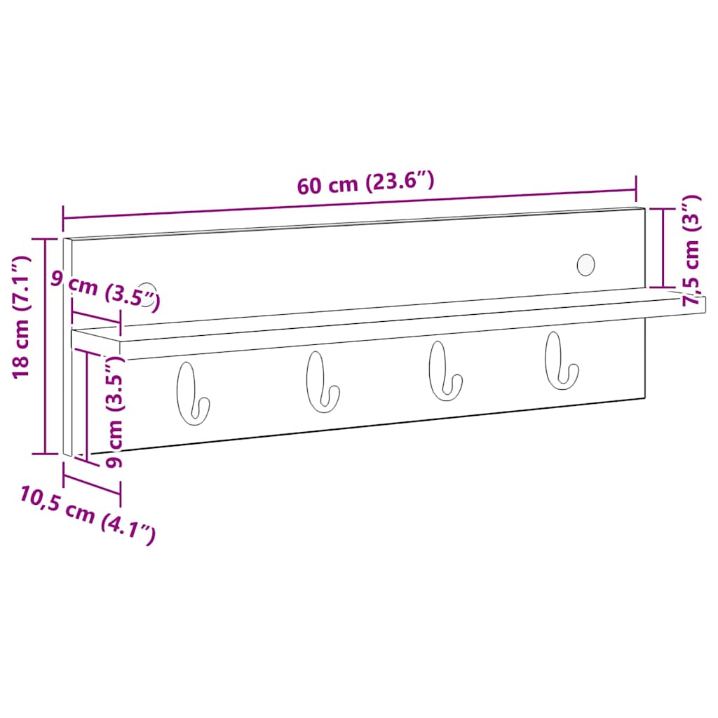 vidaXL Appendiabiti a muro Bianco 60 x 10.5 x 18 cm Legno multistrato