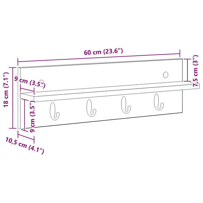 vidaXL Appendiabiti a muro Grigio sonoma 60 x 10.5 x 18 cm