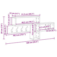 vidaXL Appendiabiti a muro Bianco 100 x 12 x 43.5 cm Legno multistrato