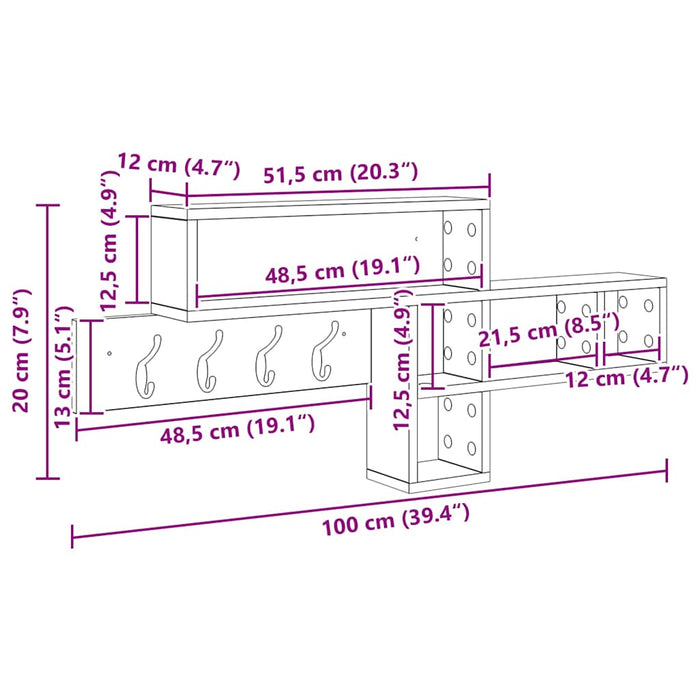 vidaXL Appendiabiti a muro Bianco 100 x 12 x 43.5 cm Legno multistrato
