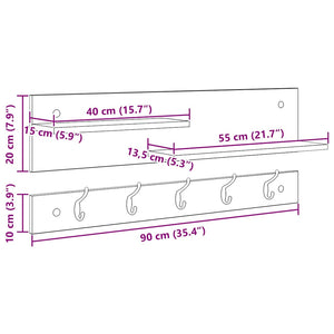 vidaXL Appendiabiti a muro rovere sonoma 90 x 15 x 36 cm