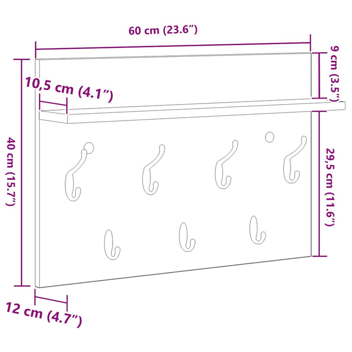 Appendiabiti a muro rovere sonoma 60 x 40 x 12 cm 874429