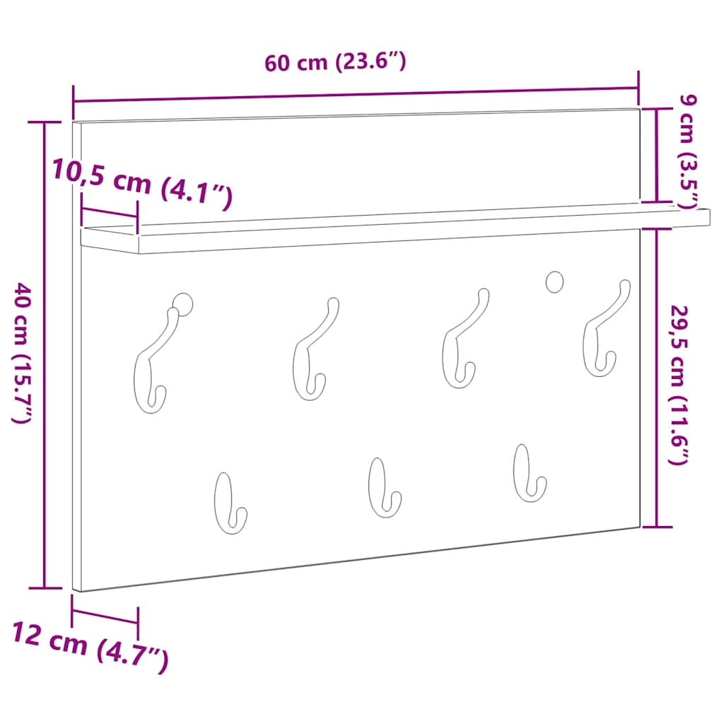 vidaXL Appendiabiti a muro Grigio sonoma 60 x 40 x 12 cm