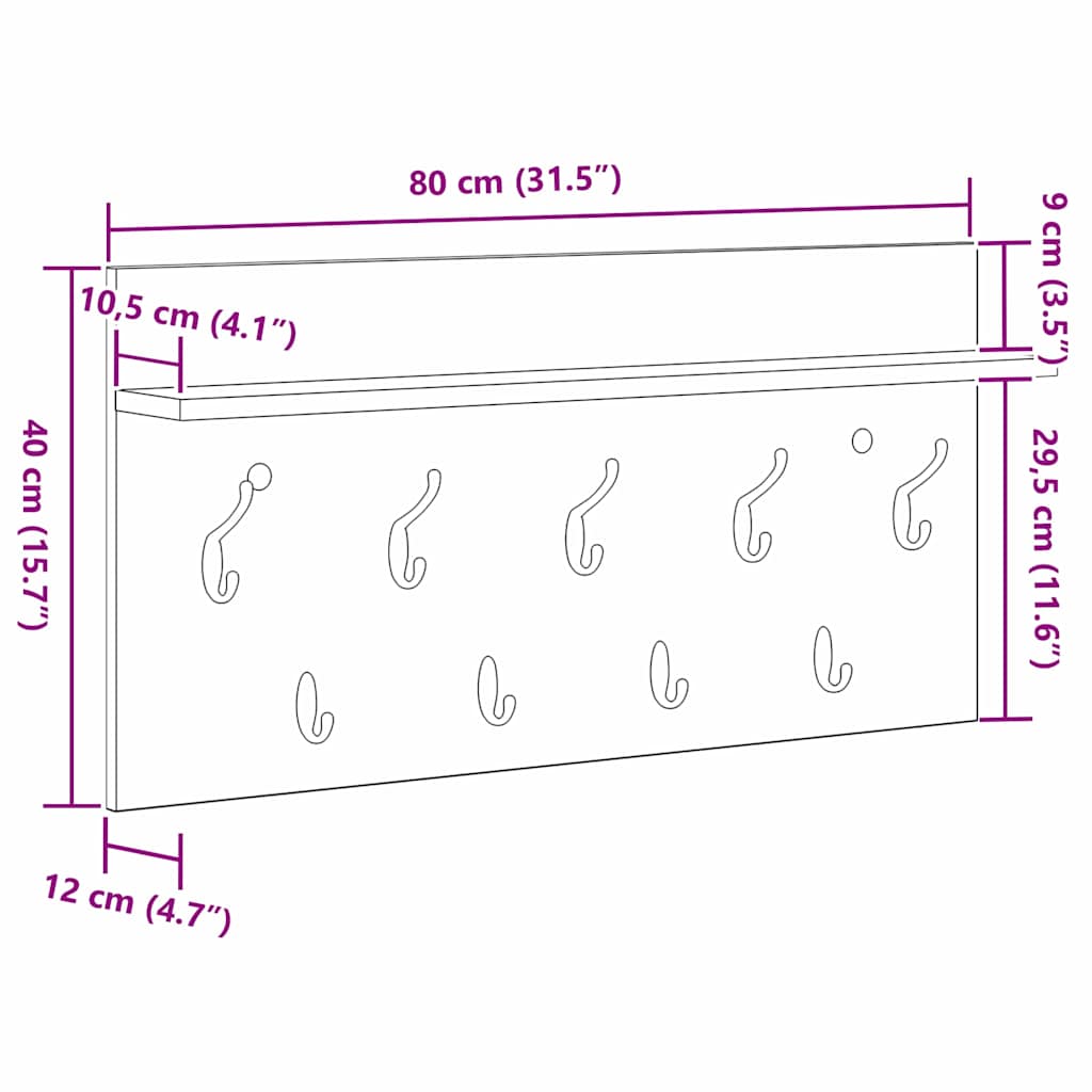 vidaXL Appendiabiti a muro Grigio cemento 80 x 40 x 12 cm