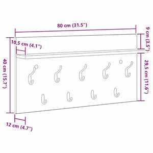 vidaXL Appendiabiti a muro Grigio cemento 80 x 40 x 12 cm
