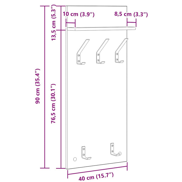 Appendiabiti a muro con lo scaffale Rovere nero 90 x 40 x 10 cm 874452