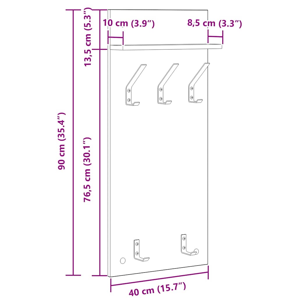 Appendiabiti a muro con lo scaffale Rovere fumo 90 x 40 x 10 cm 874455
