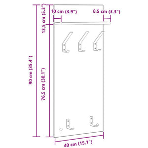 vidaXL Appendiabiti a muro Legno vecchio 90 x 40 x 10 cm