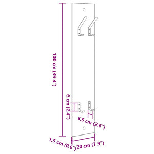 Appendiabiti a muro Bianco 20 x 1.5 x 100 cm Legno multistrato 874459