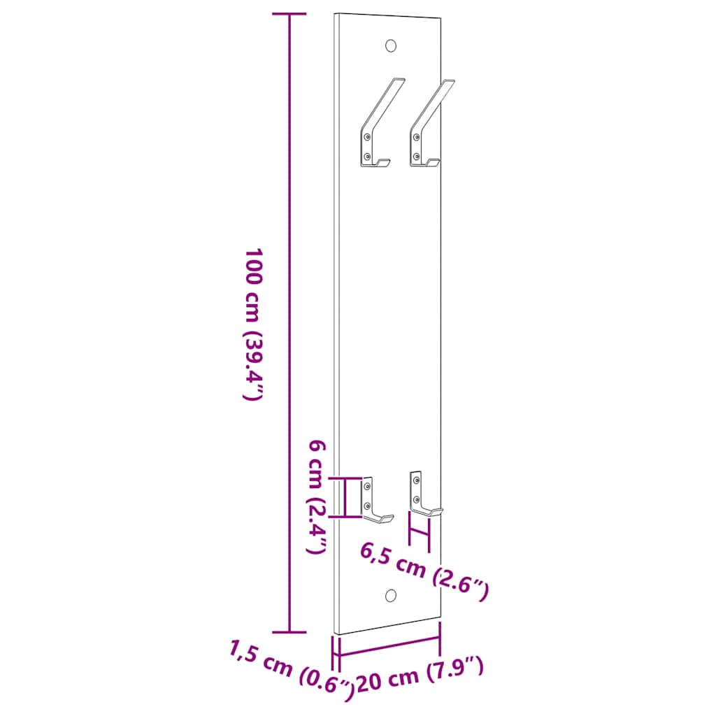 vidaXL Appendiabiti a muro Bianco 20 x 1.5 x 100 cm Legno multistrato