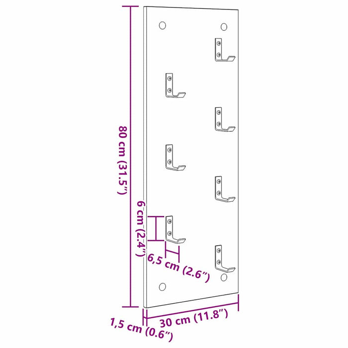 vidaXL Appendiabiti a muro rovere sonoma 30 x 1.5 x 80 cm