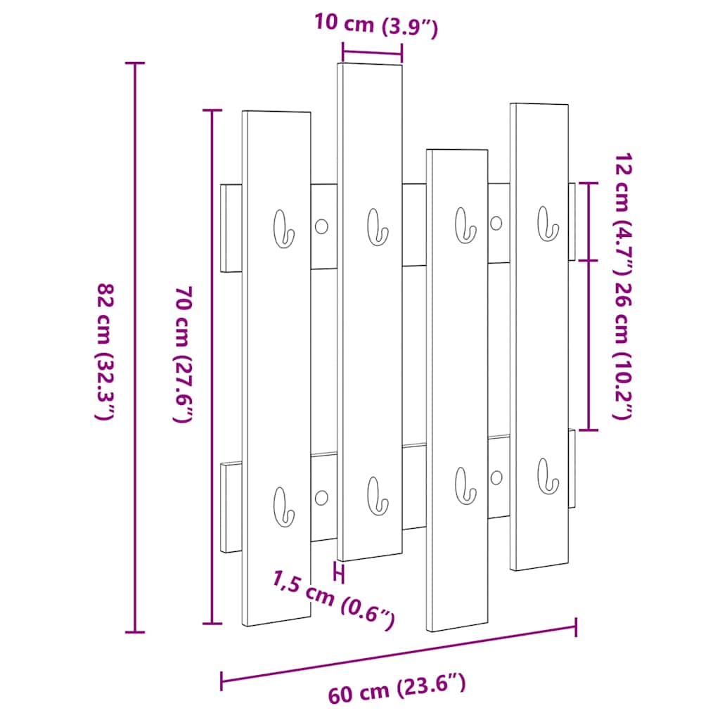 Appendiabiti a muro Grigio cemento 60 x 3 x 82 cm 874478