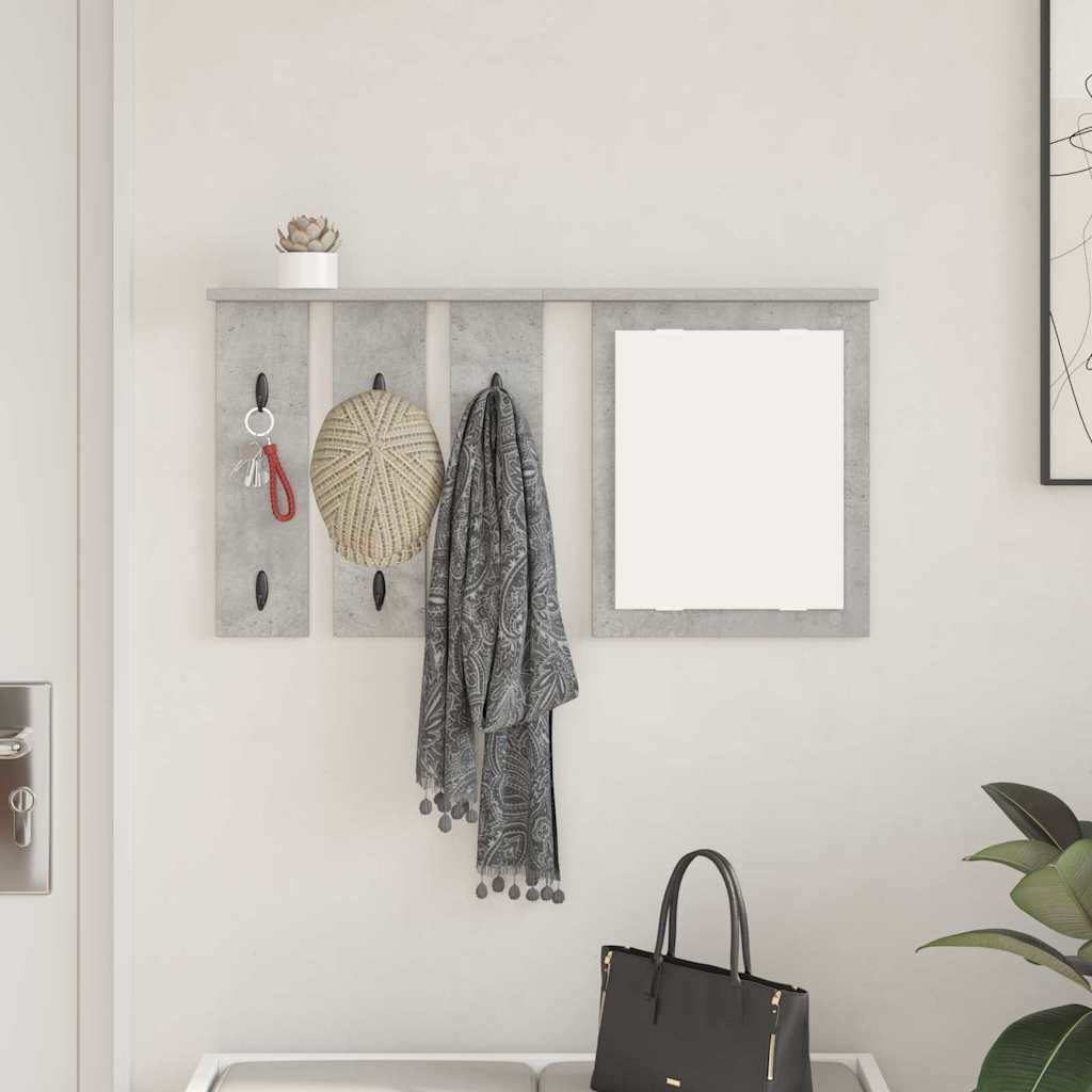 vidaXL Appendiabiti a muro con specchio Grigio cemento 85 x 10 x 45 cm