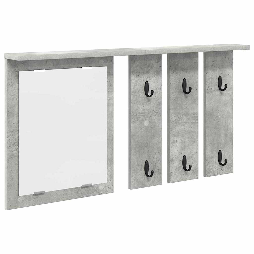 vidaXL Appendiabiti a muro con specchio Grigio cemento 85 x 10 x 45 cm