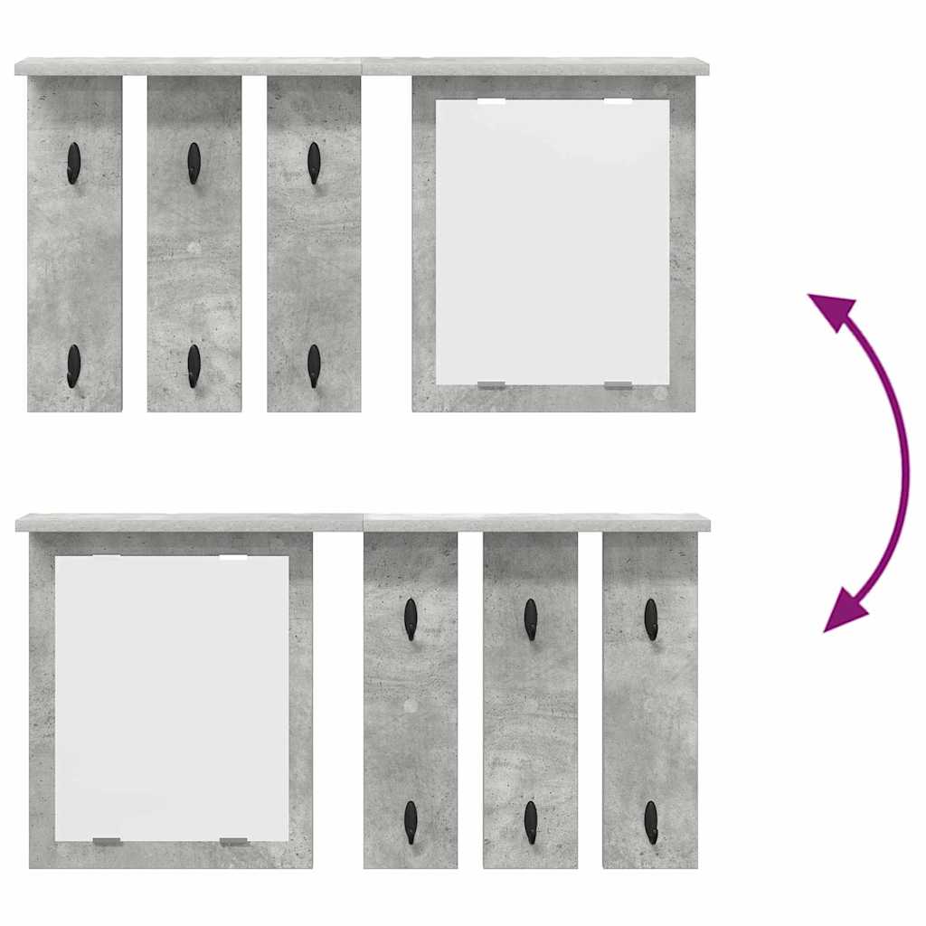 Appendiabiti a muro con specchio Grigio cemento 85 x 10 x 45 cm 874486