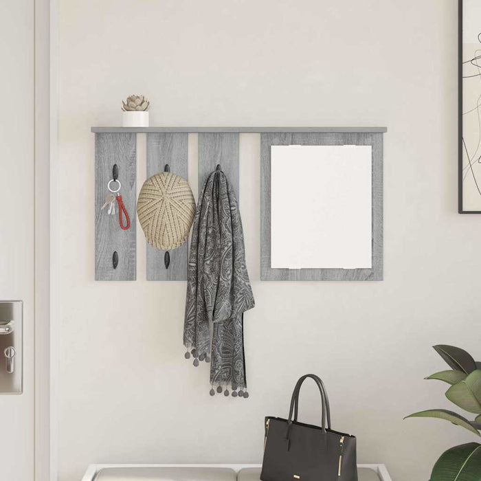 vidaXL Appendiabiti a muro con specchio Grigio sonoma 85 x 10 x 45 cm