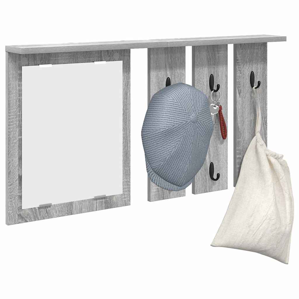 Appendiabiti a muro con specchio-Attaccapanni con specchio Grigio sonoma 85 x 10 x 45 cm