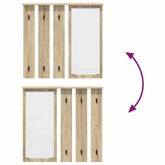 Appendiabiti a muro con specchio rovere sonoma 84 x 10 x 80 cm 874493