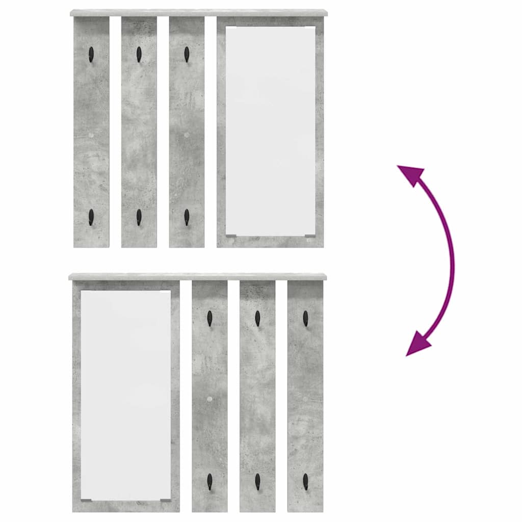 vidaXL Appendiabiti a muro con specchio Grigio cemento 84 x 10 x 80 cm