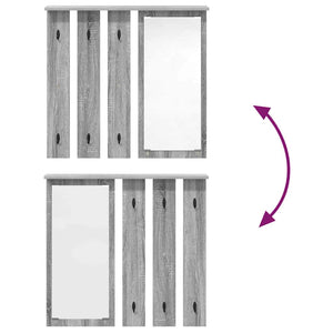 vidaXL Appendiabiti a muro con specchio Grigio sonoma 84 x 10 x 80 cm