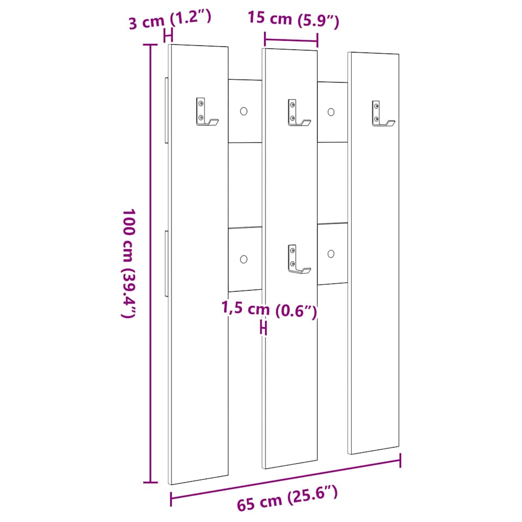 Appendiabiti a muro Legno vecchio 65 x 3 x 100 cm 874505