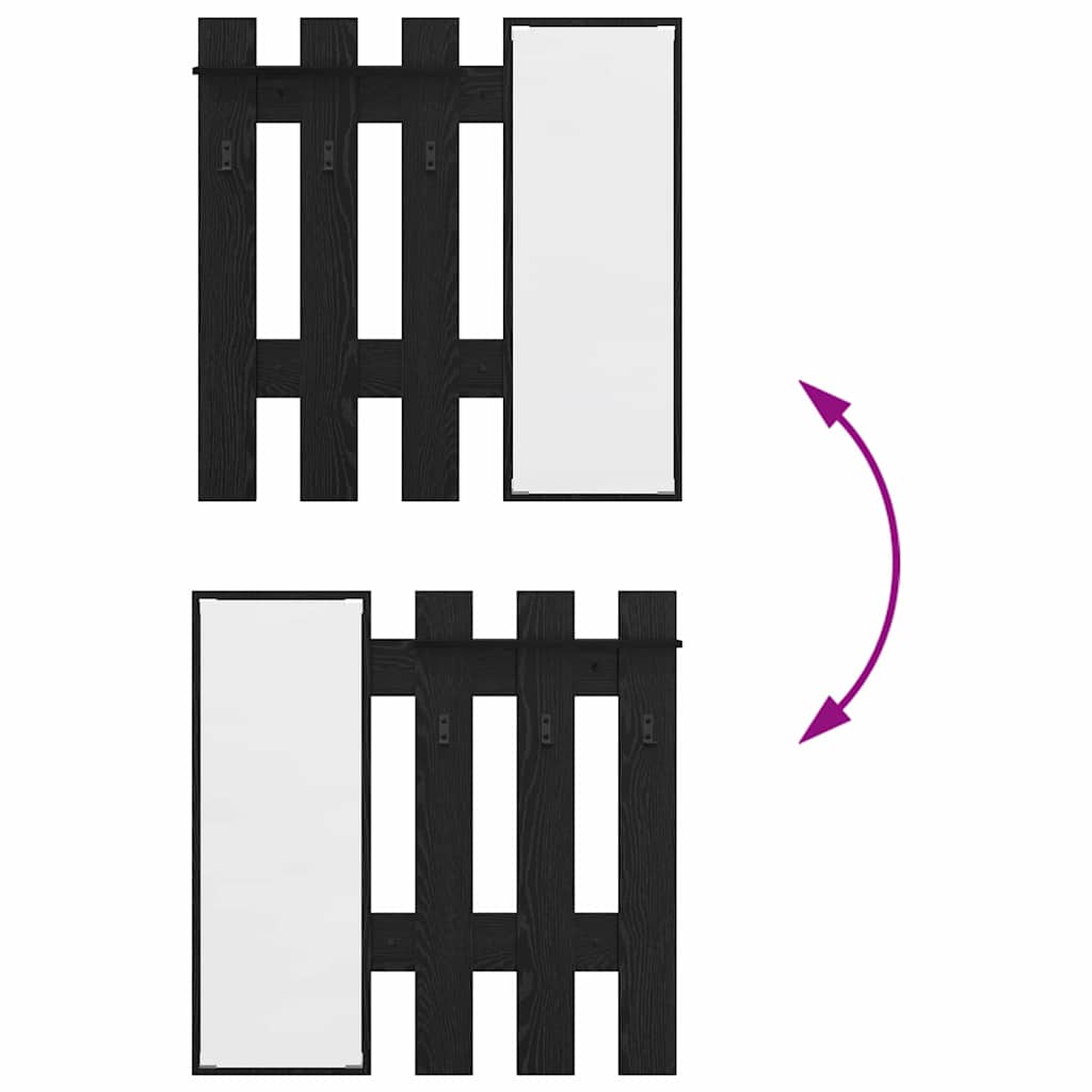 Appendiabiti a muro con specchio Rovere Nero 100 x 10 x 100 cm 874508