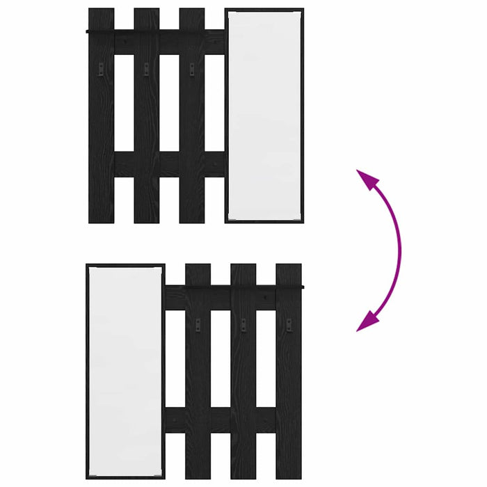vidaXL Appendiabiti a muro con specchio Rovere Nero 100 x 10 x 100 cm